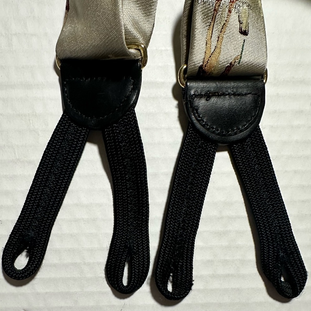 Cole Haan Suspenders Made In USA Beige Pin-up Woman Slow Curves Ahead Rare 50in. - Picture 11 of 13